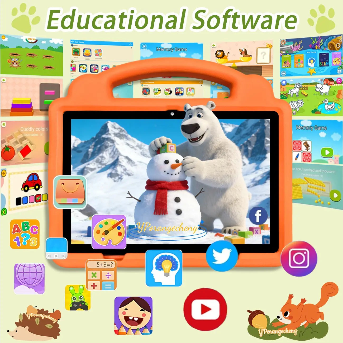 10.1 Inch Learning Tablet for Students and Office, 5G Wi-Fi 3GB RAM 64GB ROM (Support 1TB Microsd), Dual Rear Cameras & Front Camera, Parental Control Mode, Shockproof Kid-Proof Case, Holiday Gift (Power Adapter Navailable in Pink/Blue/Green/Orange