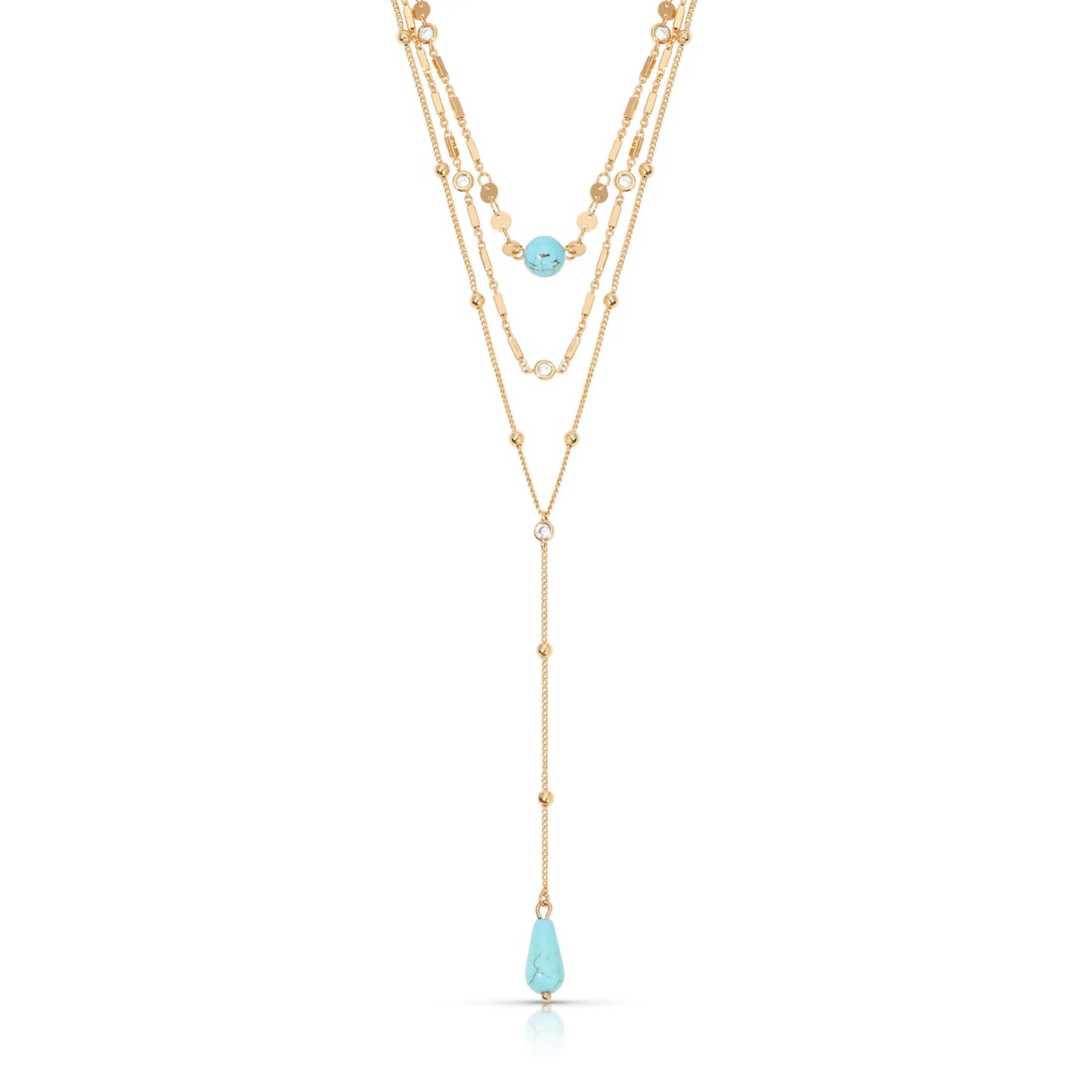 Ettika Forever Falling Turquoise Lariat Necklace with Turquoise Pendant and Gold Chain