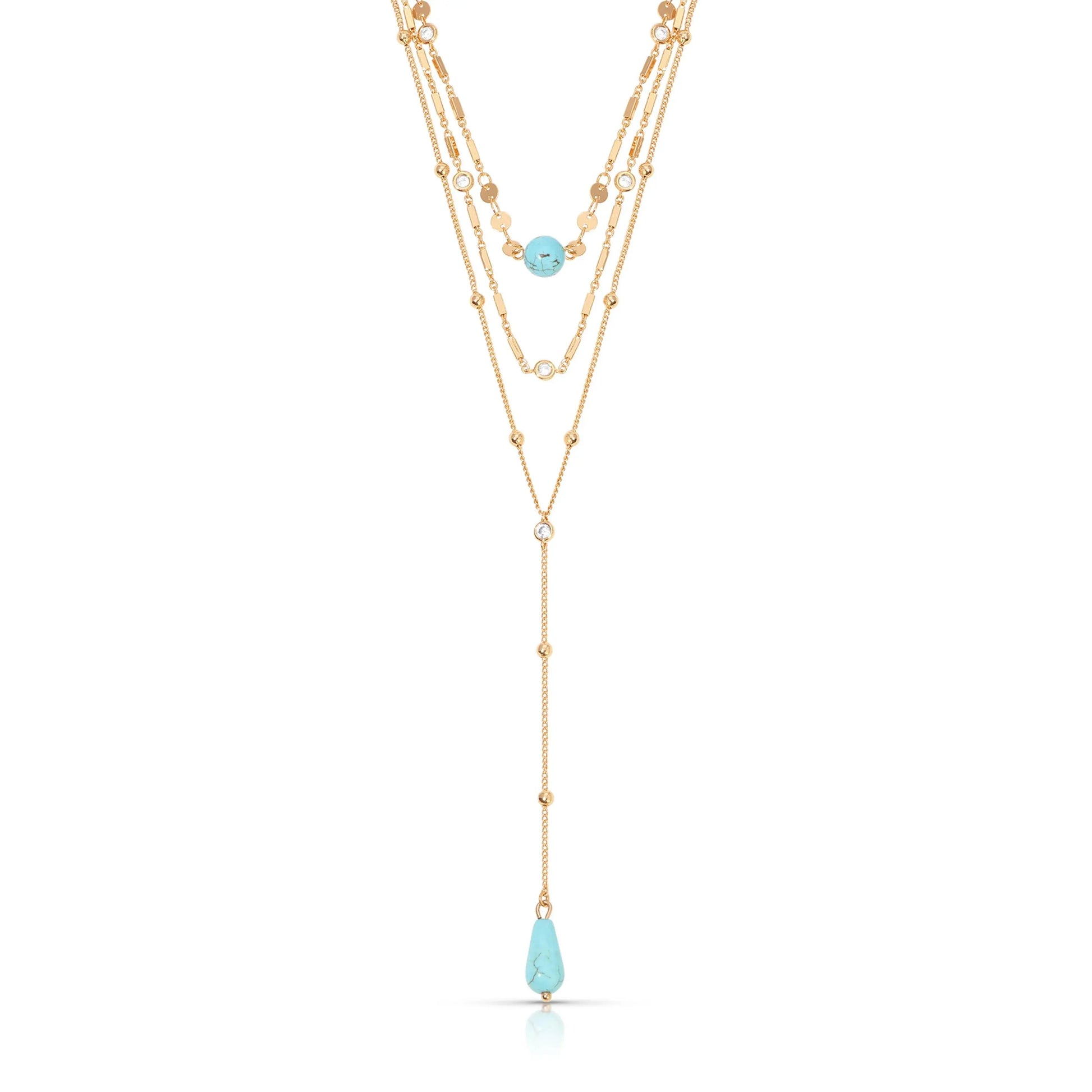Ettika Forever Falling Turquoise Lariat Necklace with Turquoise Pendant and Gold Chain