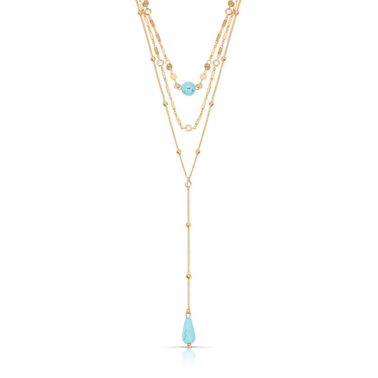 Ettika Forever Falling Turquoise Lariat Necklace with Turquoise Pendant and Gold Chain