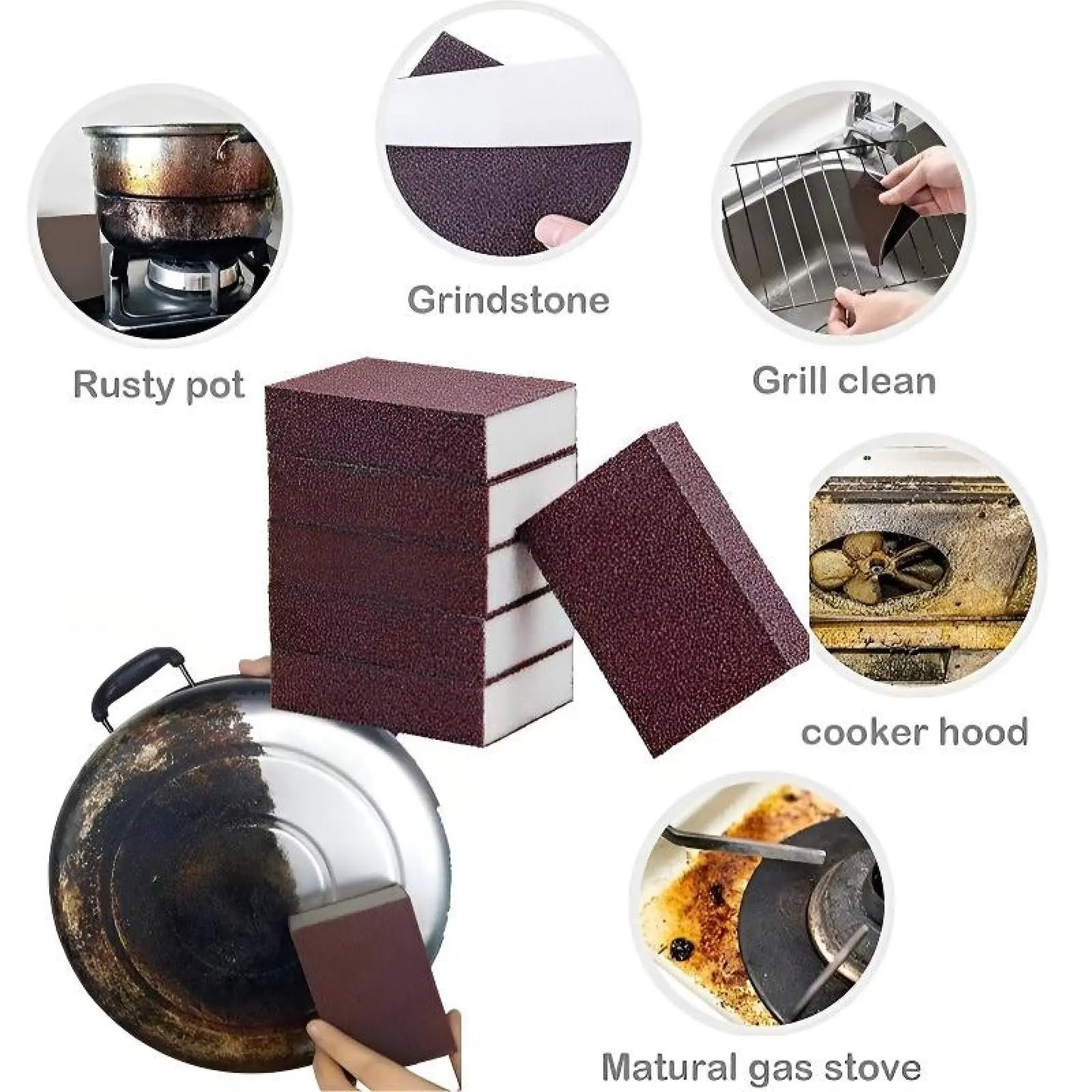 3PCS Magic Cleaning Sponge Rust Remover – Multi-Purpose Emery Pad, Powerful Stain & Grease Cleaner for Kitchen.