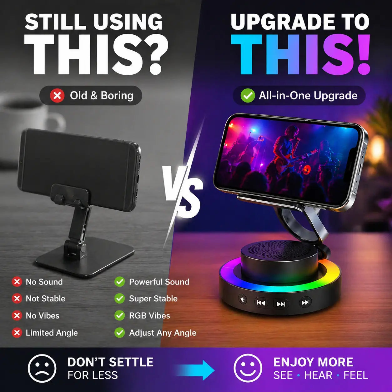 Wireless Speaker Phone Stand with BT Speaker Power Bank RGB Light Foldable for All Phones Bluetooth 5.3 Technology Adjustable Stand Vibrant Ambient Lighting Perfect Gift Choice Tiktokshopspringglowup