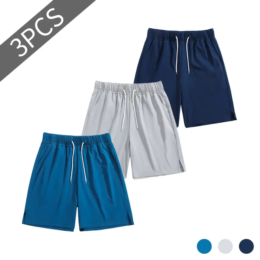TJL Men'S Performance Focus Fitted Cut Plain Polyester Blend Training Shorts - 3-Pack, Mid Waist, Drawstring Tie, Athletic Look, Vibrant Multi-Color Sets
