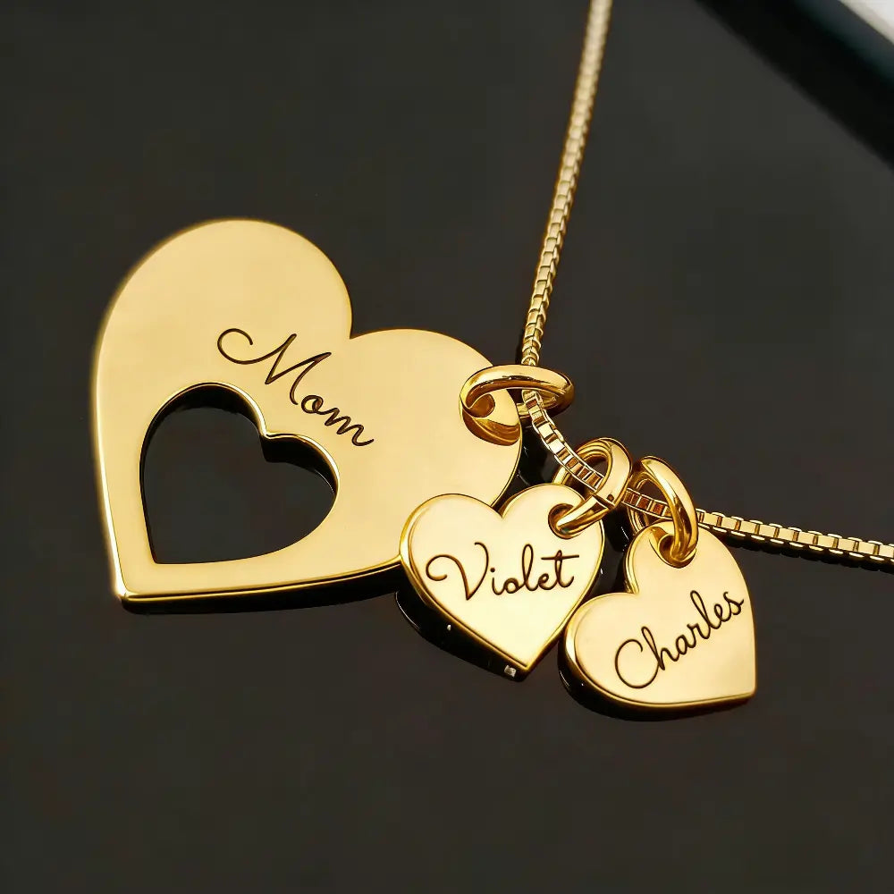 AS198 for Mother'S Day Meaninful Personalized Hearts Name Multiple Heart Names Necklace, Family Keepsake Necklace Family Names Mom'S Day Gift