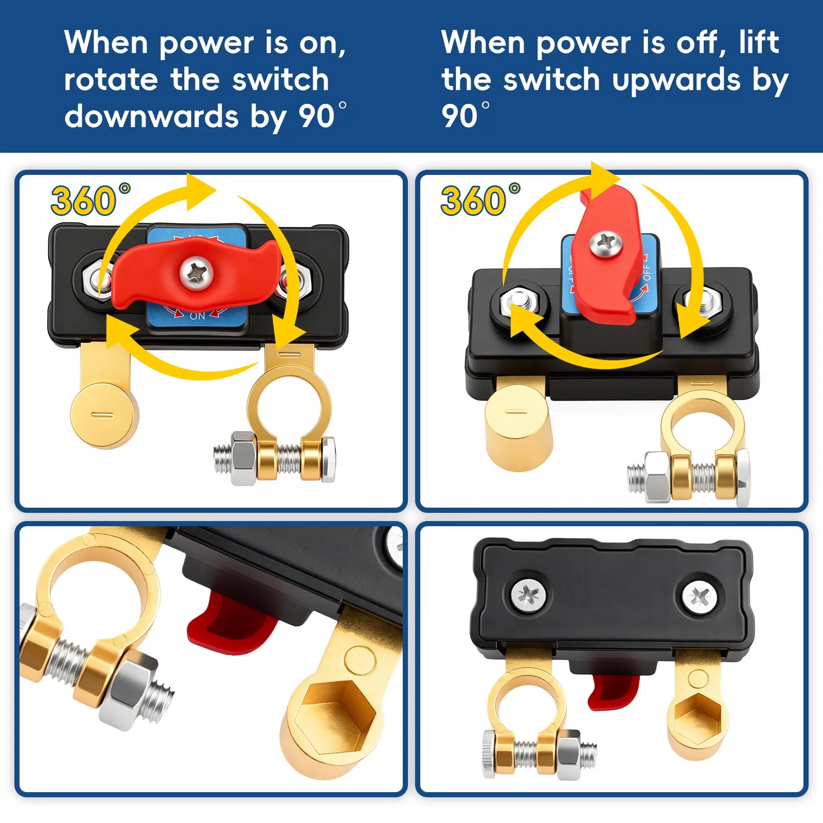 Car Battery Power Cut-Off Switch Breaker, Pure Copper Stable Transmission High Conductivity Disconnect Switch Smart Battery Disconnect for Car Truck Boat Rv Supplies.