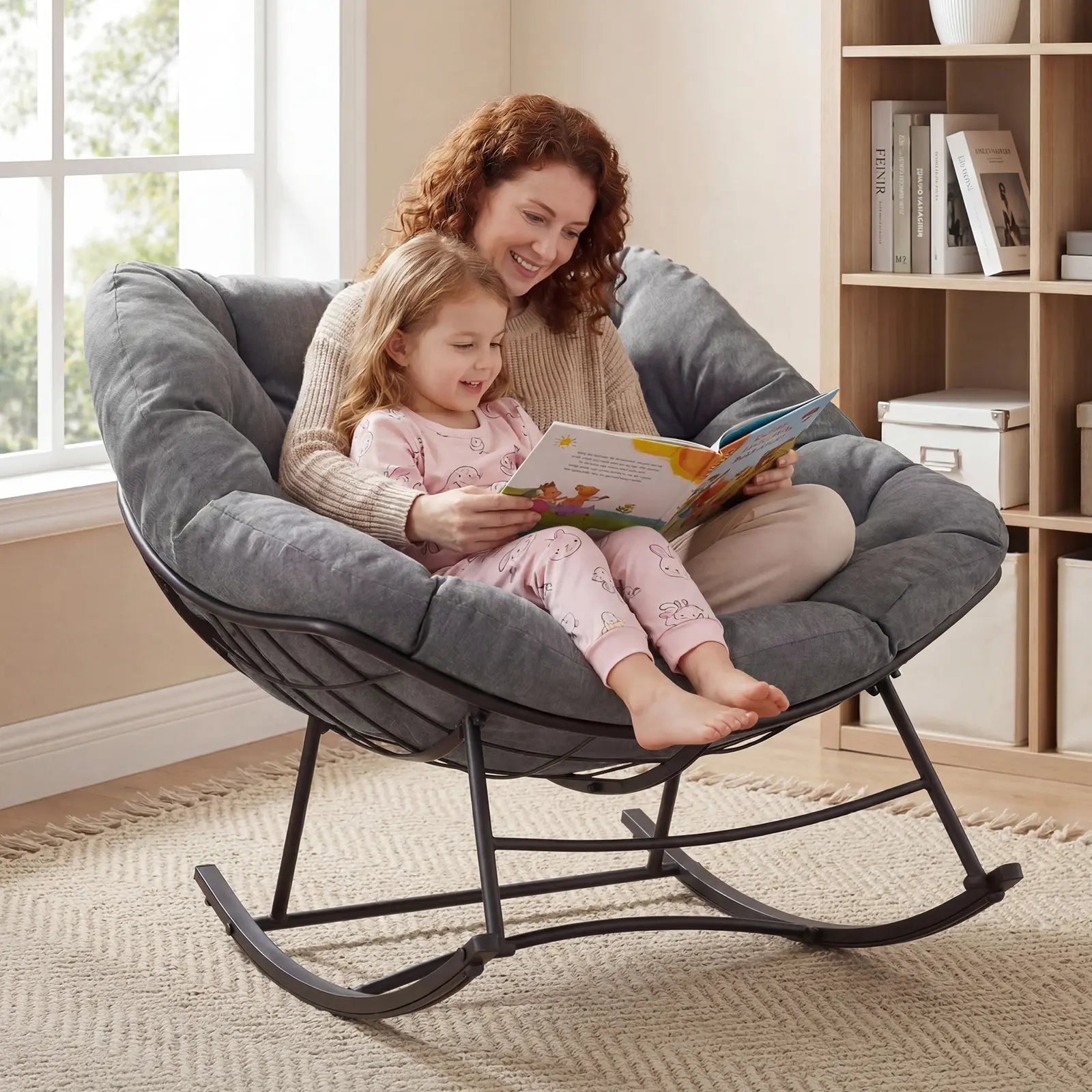 Heavy Duty Outdoor Rocking Chair with Cushion, Oversized Egg Lounge, 450 Lbs All-Weather Glider for Patio, Garden, Living Room