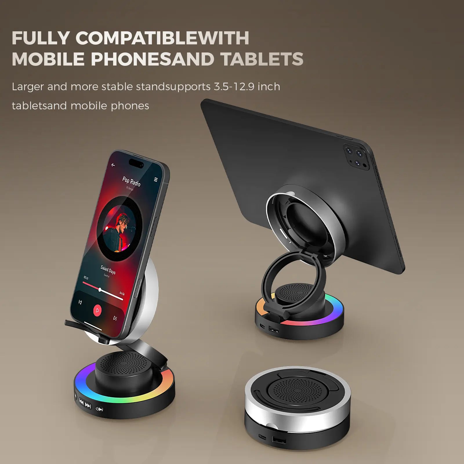 Wireless Speaker Phone Stand with BT Speaker Power Bank RGB Light Foldable for All Phones Bluetooth 5.3 Technology Adjustable Stand Vibrant Ambient Lighting Perfect Gift Choice Tiktokshopspringglowup