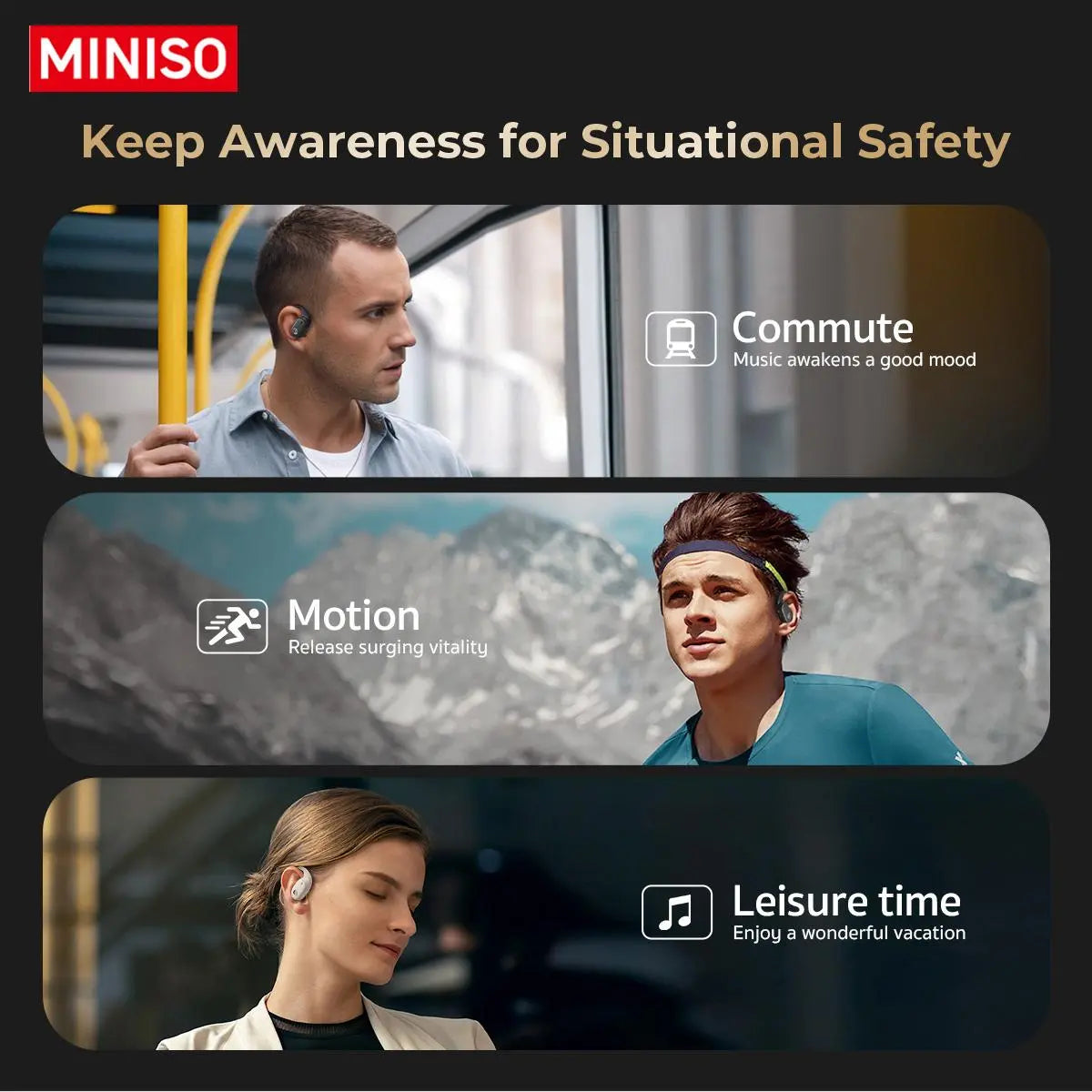 MINISO MS150 Open Wireless Headset BT5.4 Smart Screen Comfortable to Wear Super Sound Quality Long Battery Life Suitable for Music, Games, Sports