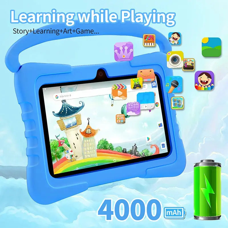 7-Inch Kids Touchscreen Tablet, Quad-Core Android 13.0, 4GB RAM 64GB Storage, 1280X800 Resolution, Dual Cameras, Wifi Bluetooth-Compatible, Parental Control