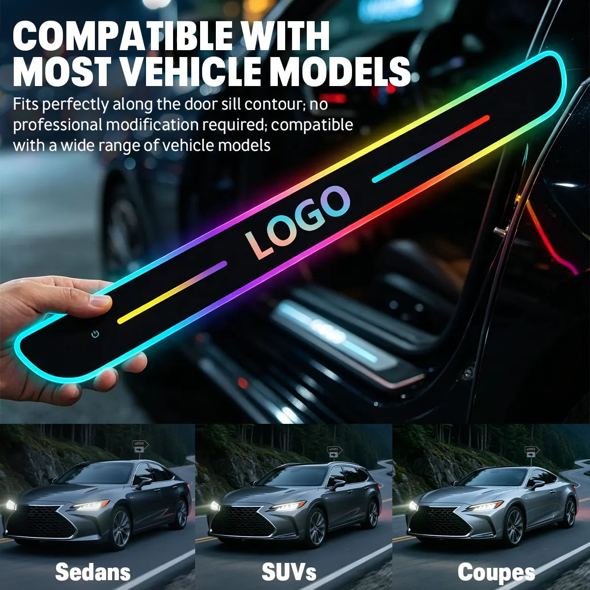 4PCS Magnetic LED Car Door Sill Welcome Light | RGB Sensor Activated Step Lamp for All Vehicles | Wireless USB Charging Interior Decorative Pedal | Easy Install Welcome Ghost Shadow Tube Tail Lights Tacoma Headlight Fuse Flexible Rechargeable Trailer