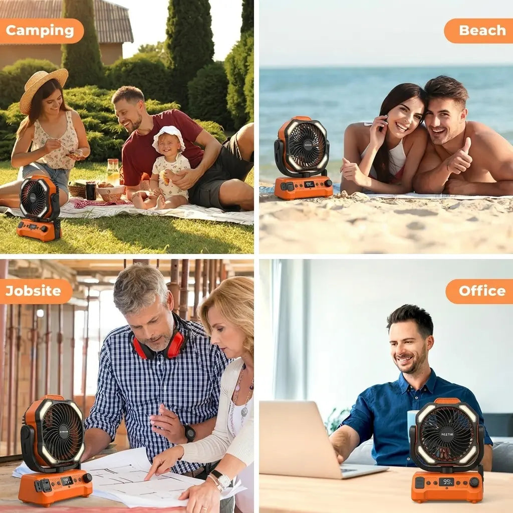 Mother'S Day Gift Taztir 3-In-1 Portable Camping Fan with 20000Mah Battery, Rechargeable Desktop Fan with LED Light & Power Bank, No Plug, 4 Speeds Strong Airflow for Camping, Bedroom, Office & Emergency