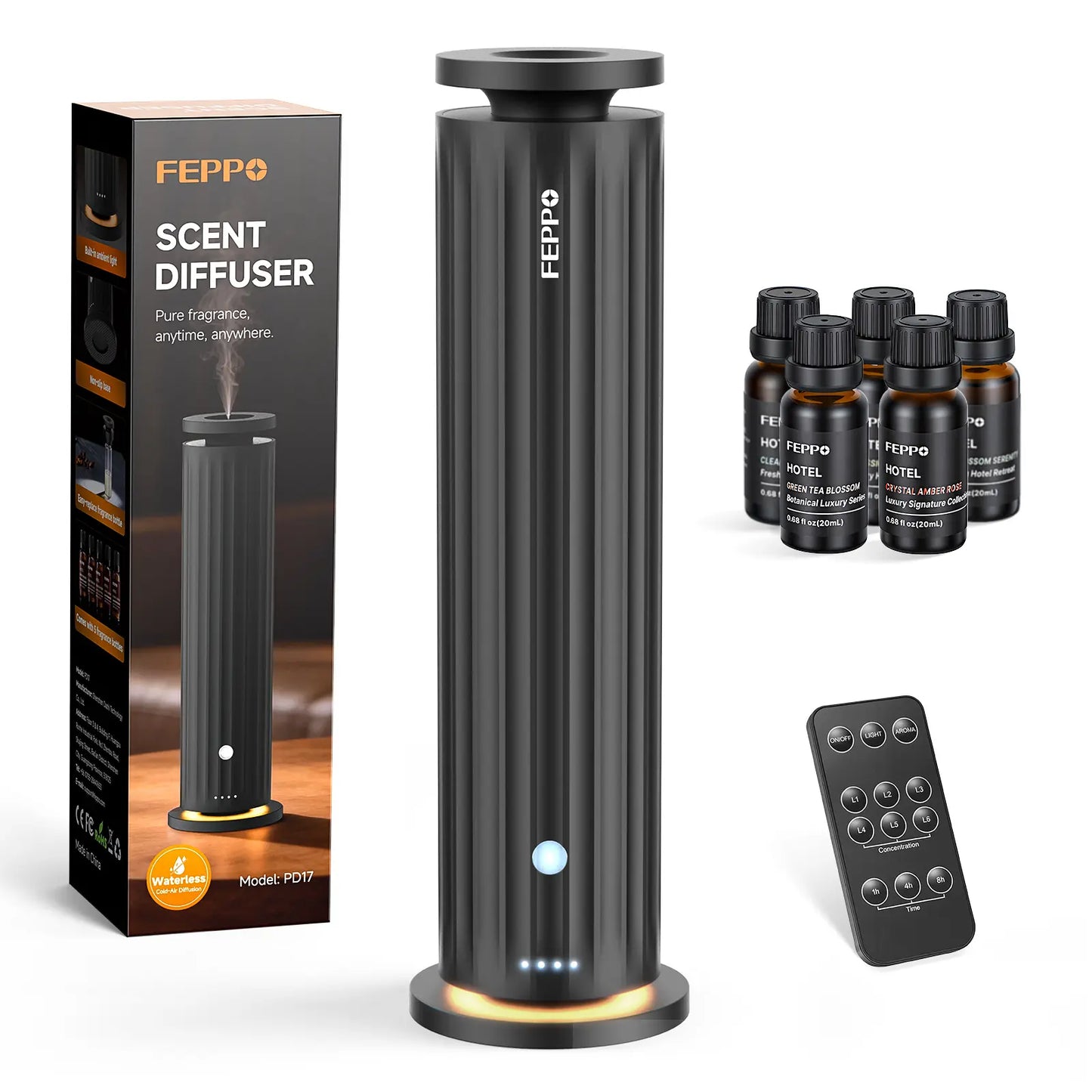 [Mother'S Day Gift] FEPPO Waterless Diffuser - Cold Air Waterless Essential Oil Diffuser Starter Kit with 5X20Ml Ho #Summervibestel Scent Oils, Quiet Smart Scent Diffuser, 6 Intensity, Timer, 1000 Sq. Ft for Home, Office, Hotel, Yoga