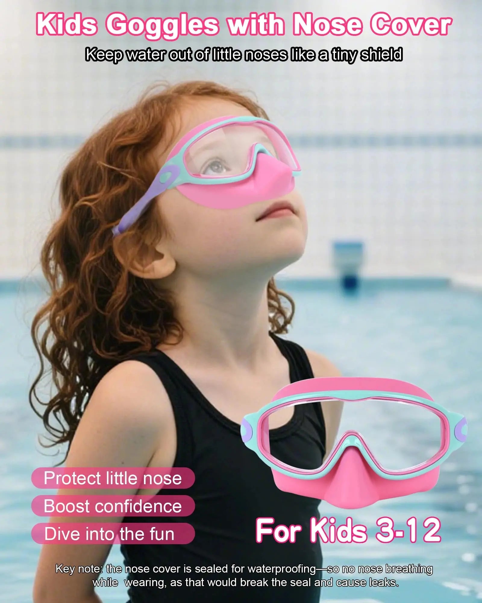 MERSUN 2 Pack Kids Swim Goggles with Nose Cover for 3-15 Anti-Uv Anti-Fog Pool Water Swimming Goggles Boys Girls Youth Toddler