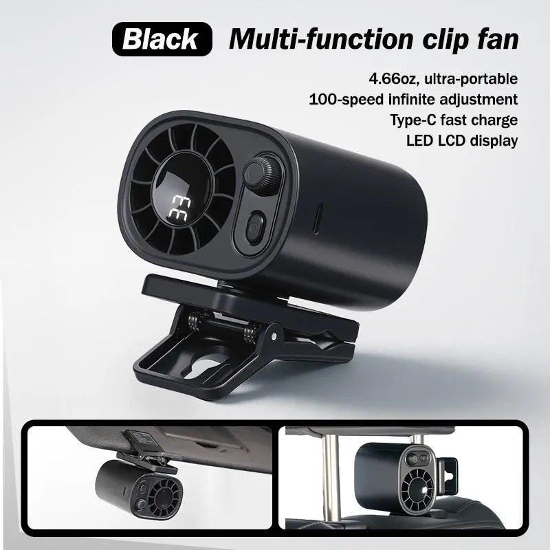 Summervibes JOYTUTUS 2026 Car Clip on Fan with LED Display - 360° Rotation, 100 Speeds Adjustable, USB Rechargeable Personal Summer Clip Fan, 3Hr 1800Mah Battery, Wide Clamp for Car Sun Visor, Car Back Seat, Baby Stroller, Desktop & Multiple Scenes