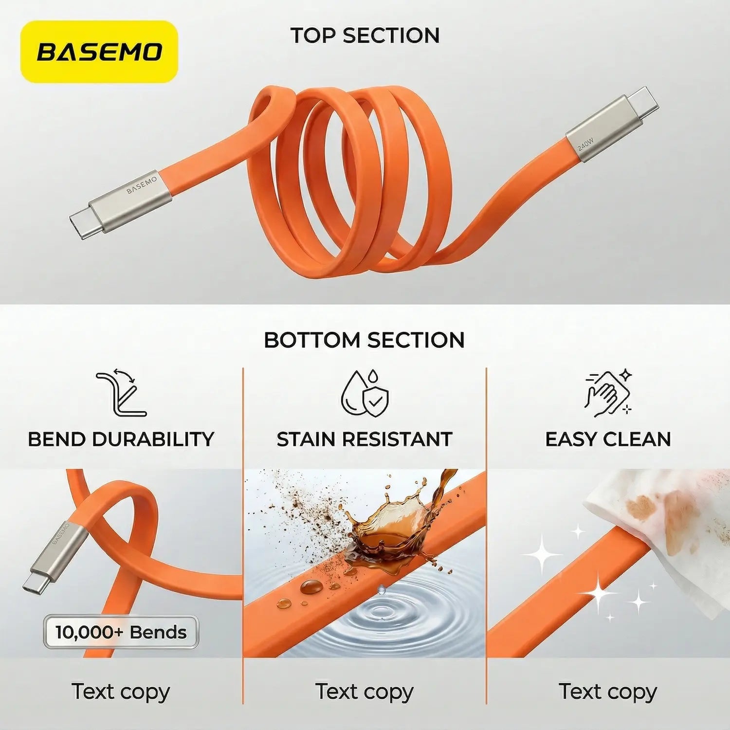[March Warranty] Basemo New Upgraded 240W Super-Fast Charger with Detachable 2-In-1 360° Invisible Stand, Zinc Alloy & Silicone Type-C 1.5Rice Cable – Ideal for Gaming, Office, Car Use, and Travel – Compatible with Apple and Samsung Devices