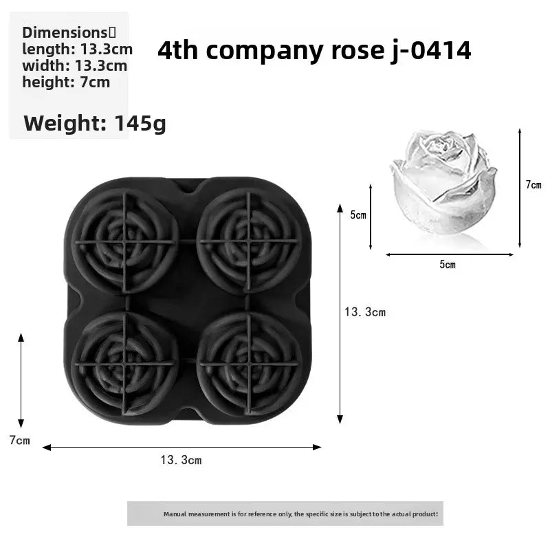 4-Cavity Rose Ice Cube Mold - Large Silicone Ice Tray for Whiskey, Cocktails & Coffee, Makes Big Rose Ice Balls for Drinks, Perfect for Bar & Home Use