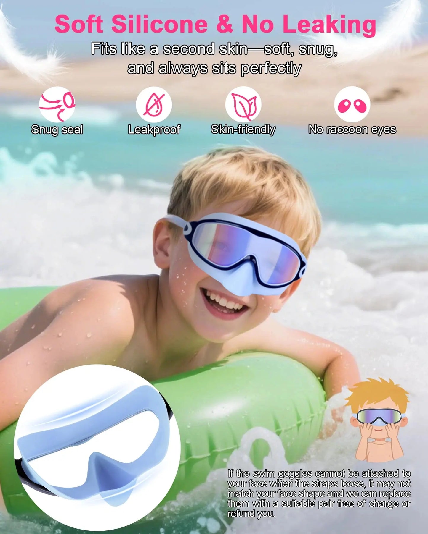 MERSUN 2 Pack Kids Swim Goggles with Nose Cover for 3-15 Anti-Uv Anti-Fog Pool Water Swimming Goggles Boys Girls Youth Toddler