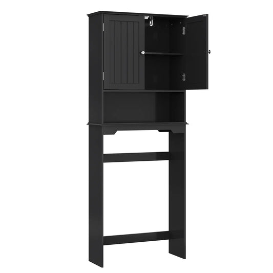 【Mother'Sdaygift】Over the Toilet Storage Cabinet, Bathroom Storage Cabinet over Toilet with Double Doors and Adjustable Shelf, Freestanding Toilet Rack for Bathroom, Black