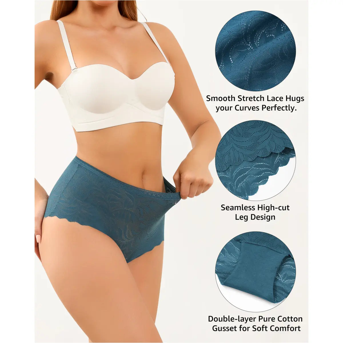 LEVAO High Waist Seamless Lace Panties for Women – Boyshorts No Show Soft Stretch Panties 5 Pack S-XXL