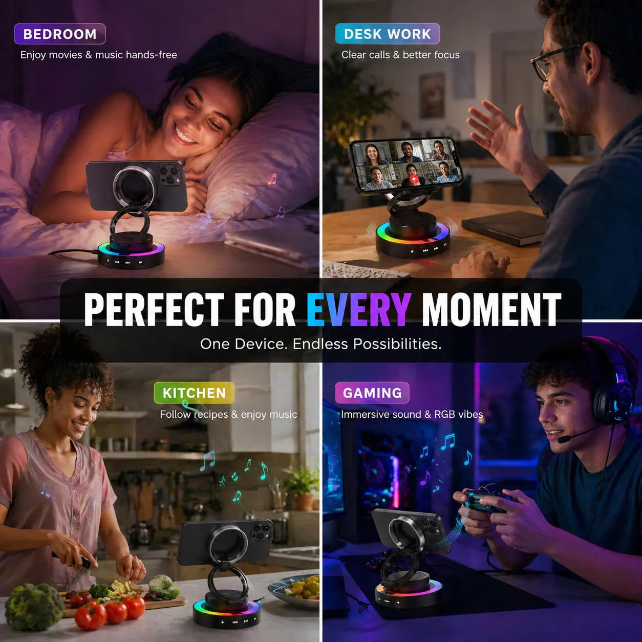 Wireless Speaker Phone Stand with BT Speaker Power Bank RGB Light Foldable for All Phones Bluetooth 5.3 Technology Adjustable Stand Vibrant Ambient Lighting Perfect Gift Choice Tiktokshopspringglowup