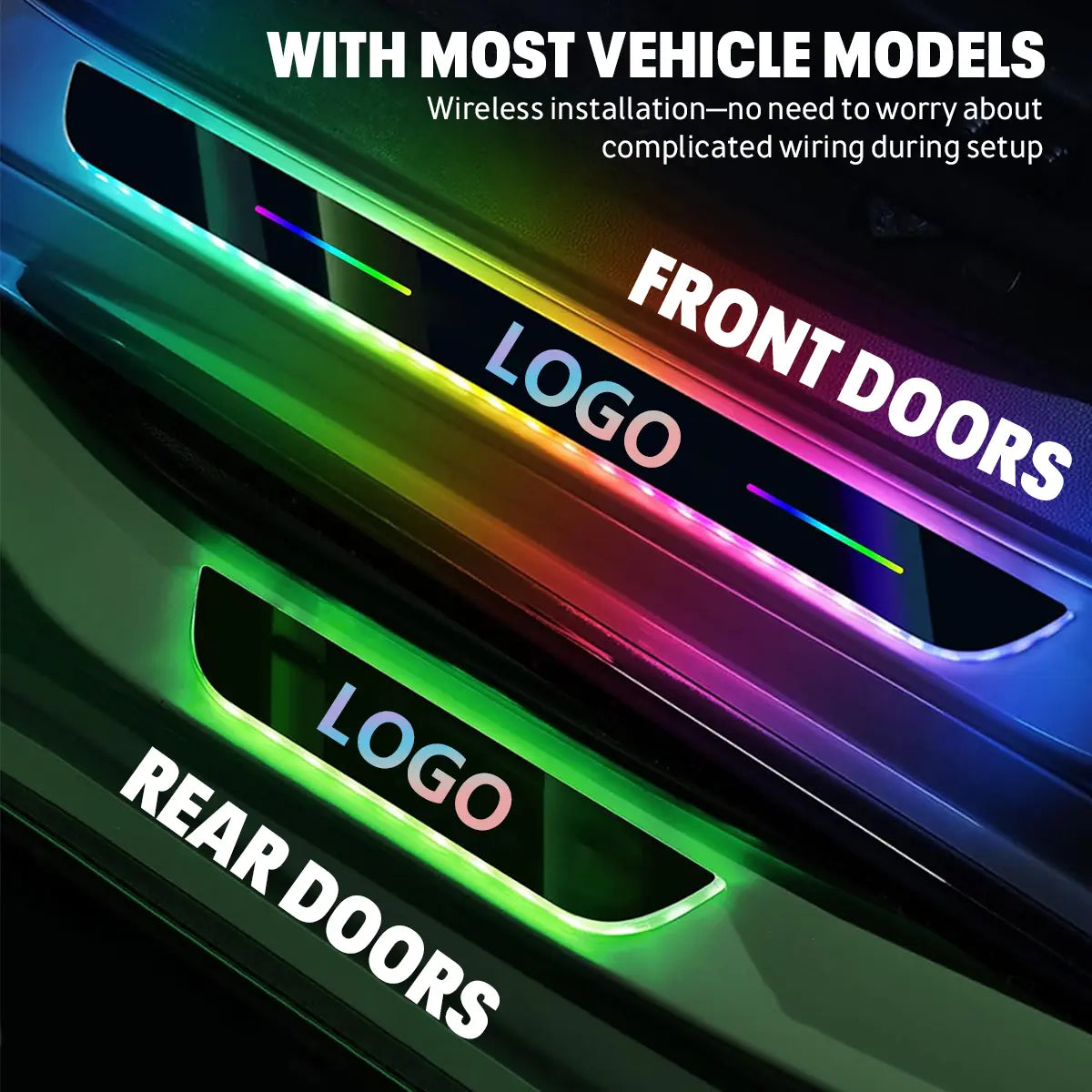 4PCS Magnetic LED Car Door Sill Welcome Light | RGB Sensor Activated Step Lamp for All Vehicles | Wireless USB Charging Interior Decorative Pedal | Easy Install Welcome Ghost Shadow Tube Tail Lights Tacoma Headlight Fuse Flexible Rechargeable Trailer