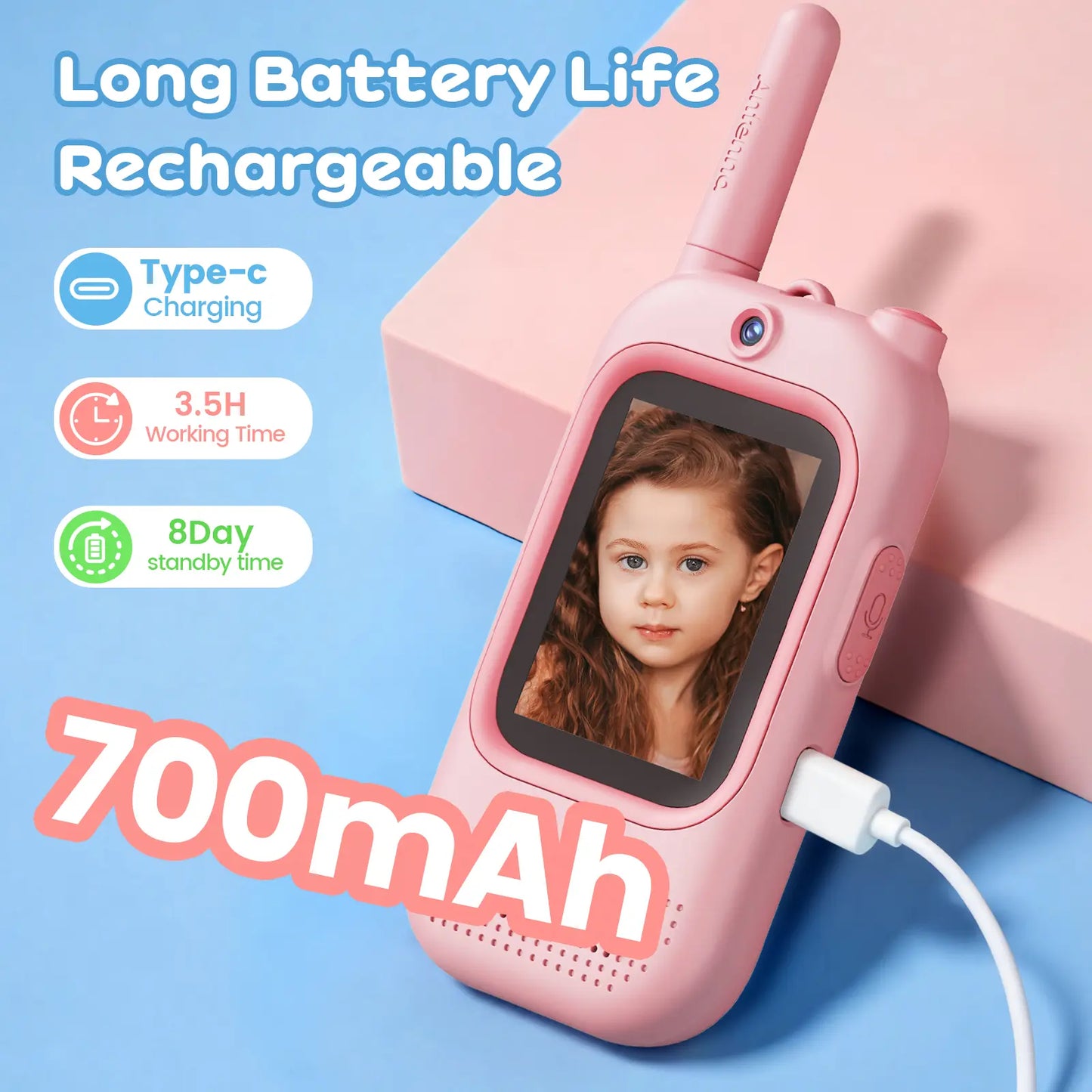 Video Walkie Talkies for Kids - 2 Pack Long Range Walkie Talkie Rechargeable Video Intercom 2 Way Radio for Age 3-12 Boys Girls for Indoor Outdoor Camping (Pink&Blue)