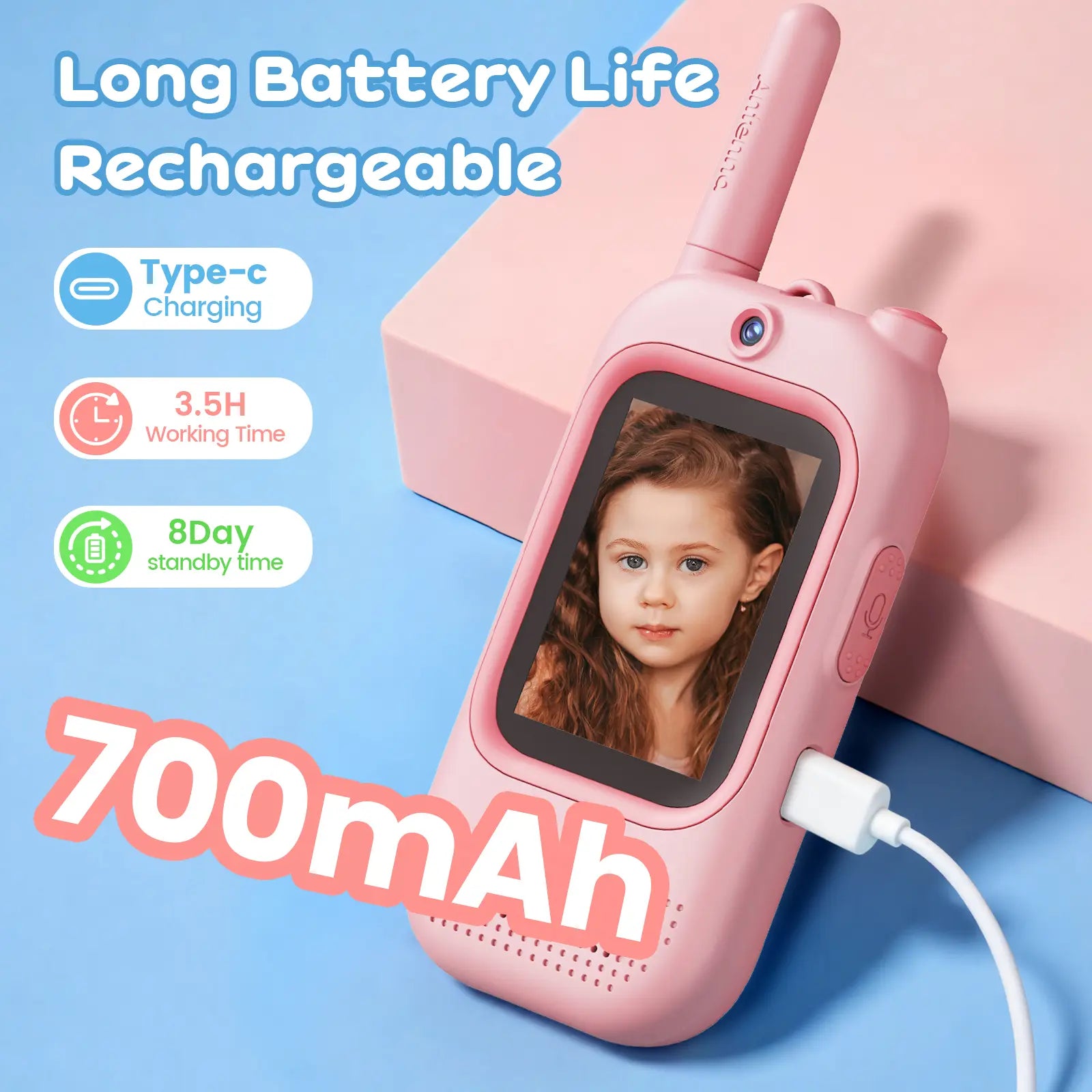 Video Walkie Talkies for Kids - 2 Pack Long Range Walkie Talkie Rechargeable Video Intercom 2 Way Radio for Age 3-12 Boys Girls for Indoor Outdoor Camping (Pink&Blue)