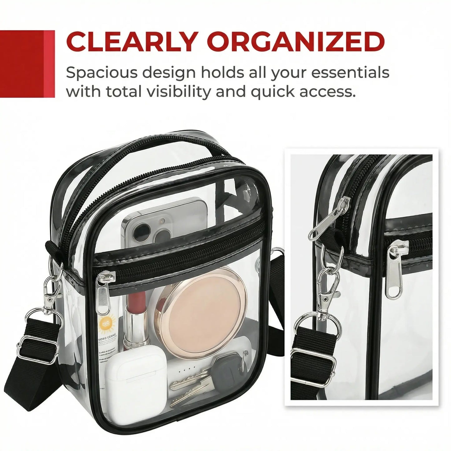 Stadium Approved Clear Crossbody Backpack - Waterproof PVC Transparent Bag with Adjustable Strap for Men & Women, Ideal for Concerts, Sports Events, Festivals, Travel, Swimming & Beach
